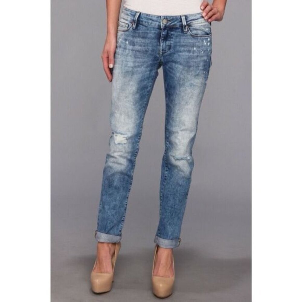 Mavi Jeans Emma Slim Boyfriend Plus Size 33 x 32 Distressed Acid Wash Jean NWT